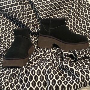UGG Black Suede Platform Ankle Booties